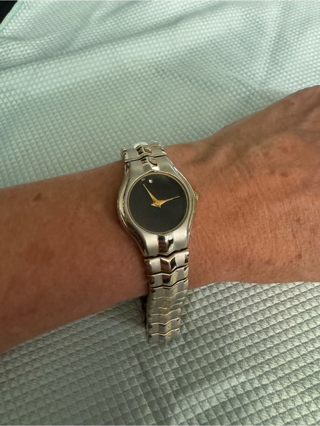 Manhattan Silver Bracelet Watch With Gold Hands And Black Dial  Crystal